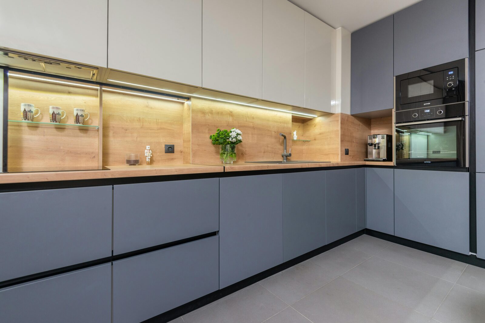 Grey kitchen warm LED Gurgaon