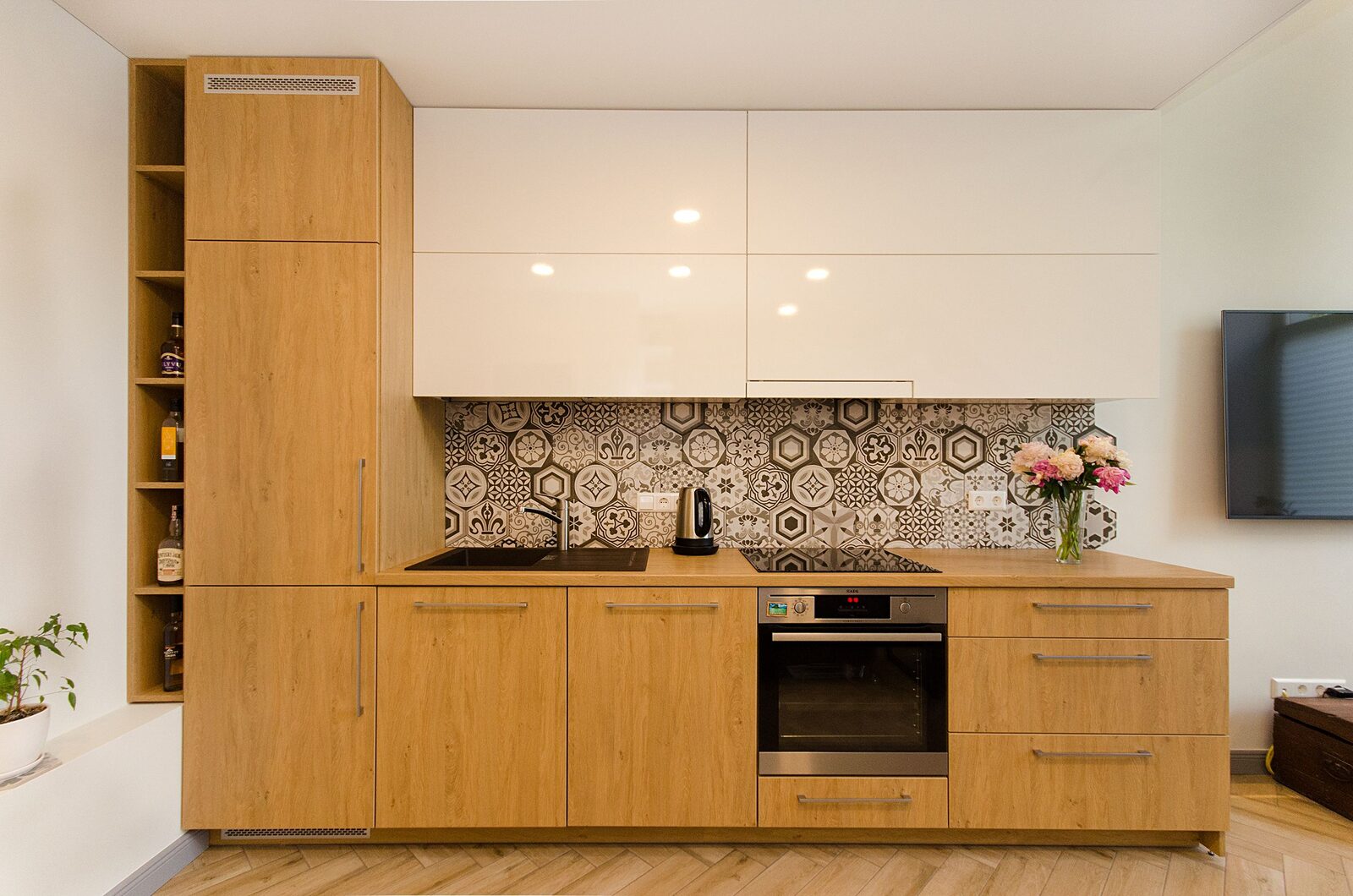 Wood grain white mosaic kitchen Gurgaon