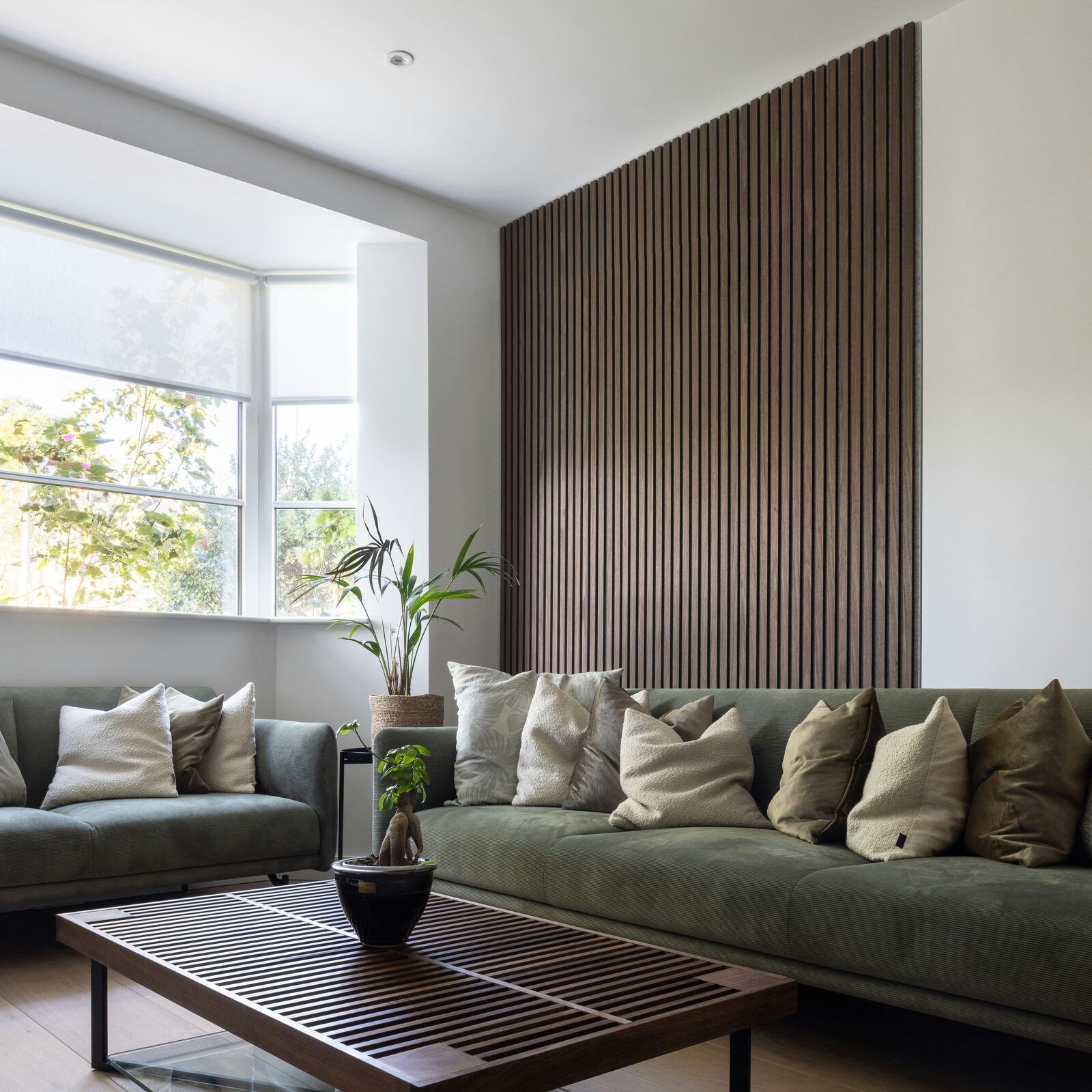 Dark walnut panel living room Gurgaon