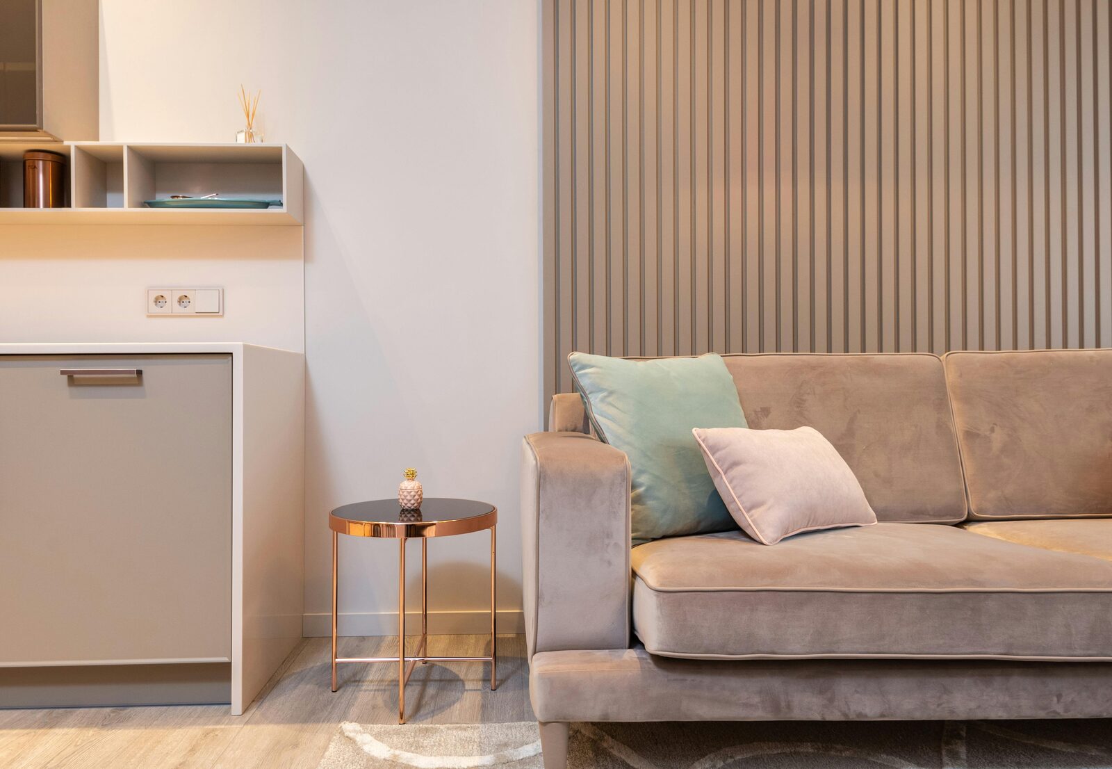 Light grey fluted panel sofa Gurgaon